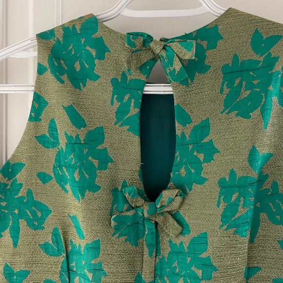 1960s Vintage Green and Gold Lame Mini Dress - Picture 3 of 7